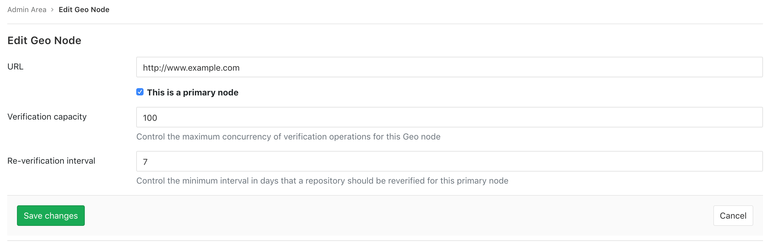 Window with configuration attributes of a Geo node.